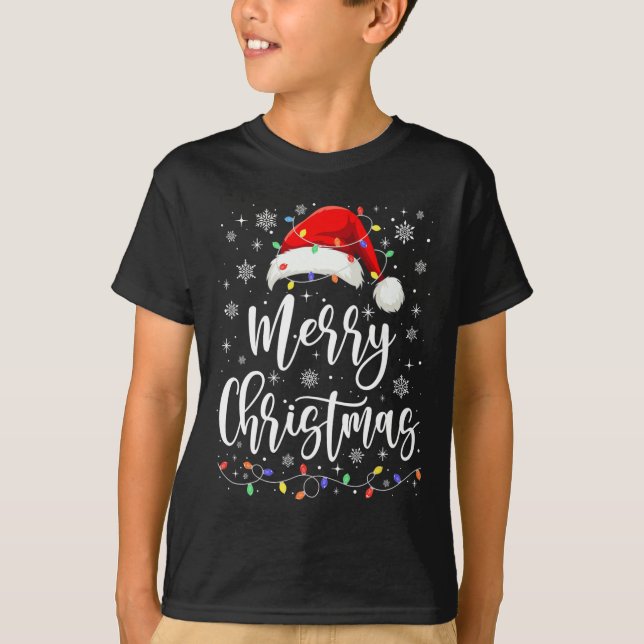 Merry Christmas Lights Red Santa Hat Xmas Family M T-Shirt (Front)