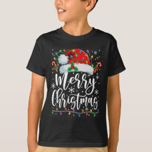 Merry Christmas Lights Red Santa Hat Xmas Family M T-Shirt
