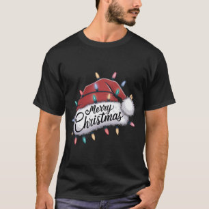 Merry Christmas Lights Red Santa Hat Xmas Family M T-Shirt