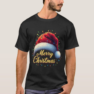 Merry Christmas Lights Red Santa Hat Xmas Family M T-Shirt