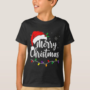 Merry Christmas Lights Red Santa Hat Xmas Family M T-Shirt