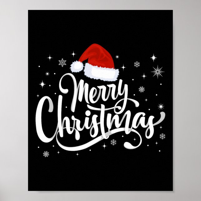 Merry Christmas Lights Red Santa Hat Xmas Family  Poster (Front)