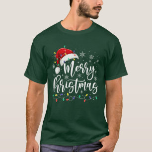 Merry Christmas Lights Red Santa Hat Xmas Family T-Shirt