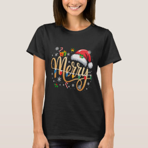 Merry Christmas Lights Red Santa Hat Xmas Men Wome T-Shirt