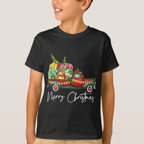Merry Christmas Lights Red Truck Tree Family Match T_Shirt