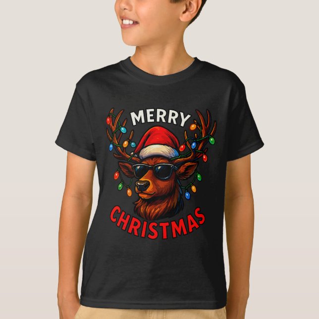 Merry Christmas Lights Reindeer Xmas Family Men Wo T-Shirt (Front)