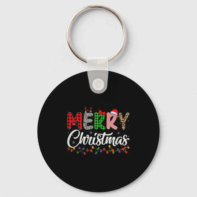 Merry Christmas Lights Santa Family Xmas Pajamas M Keychain (Front)