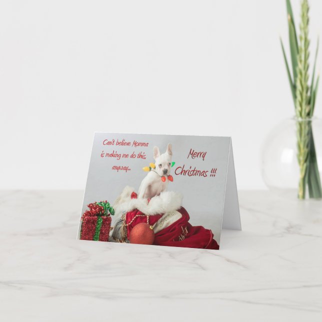 Merry Christmas Lights Santa French Bulldog Card (Front)