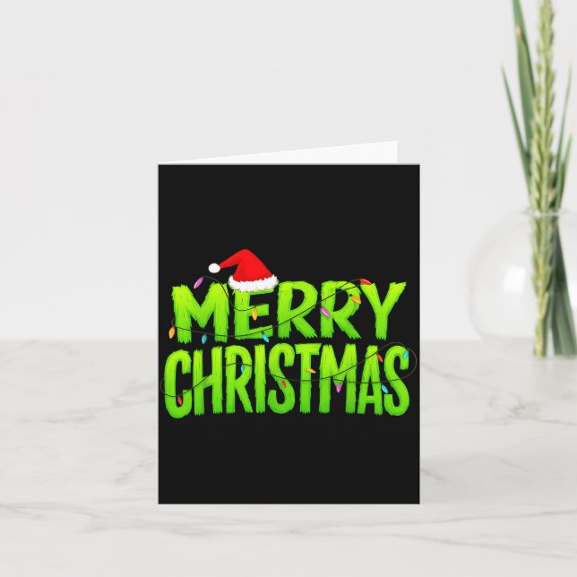 Merry Christmas Lights Santa Hat Pajamas Xmas Humo Card (Front)