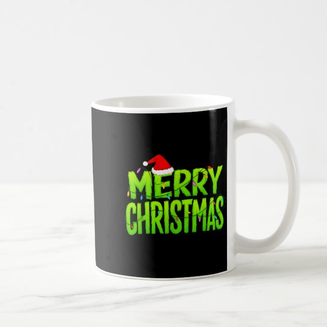 Merry Christmas Lights Santa Hat Pajamas Xmas Humo Coffee Mug (Right)