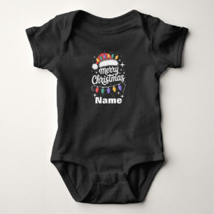 Merry Christmas Lights Santa Hat Personalized Gift Baby Bodysuit
