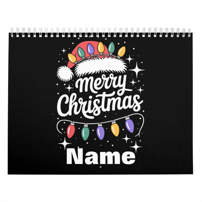 Merry Christmas Lights Santa Hat Personalized Gift Calendar (Cover)