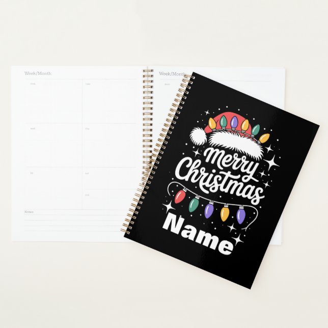 Merry Christmas Lights Santa Hat Personalized Gift Planner (Display)