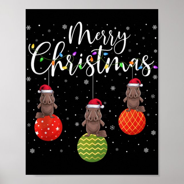 Merry Christmas Lights Santa Hat Platypus Ugly Xma Poster (Front)