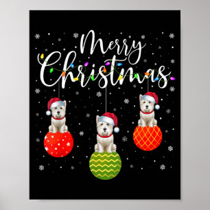 Merry Christmas Lights Santa Hat Westie Dog Ugly X Poster