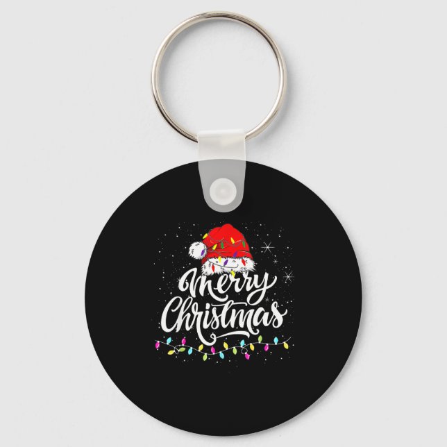 Merry Christmas Lights Santa Hat Xmas Family Match Keychain (Front)