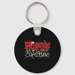 Merry Christmas Lights Santa Hat Xmas Family Match Keychain