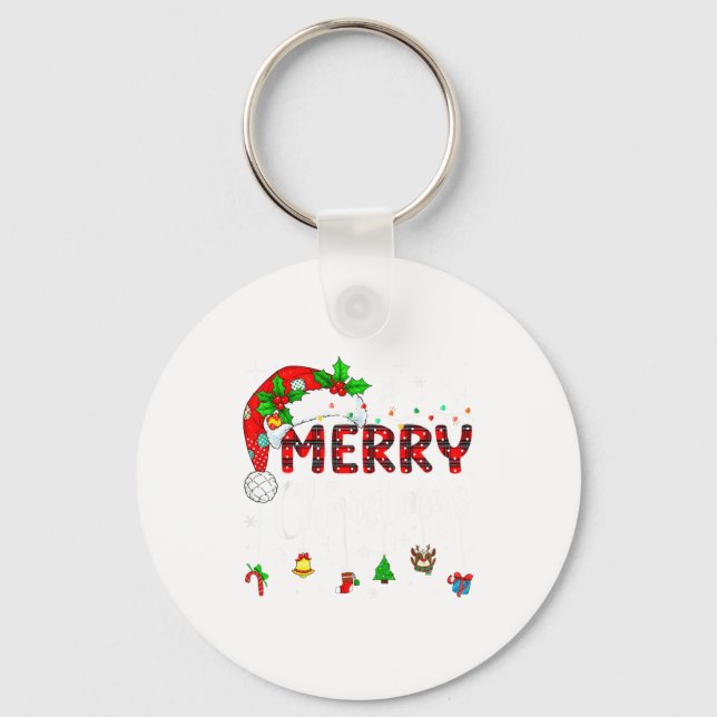 Merry Christmas Lights Santa Hat Xmas Family Match Keychain (Front)