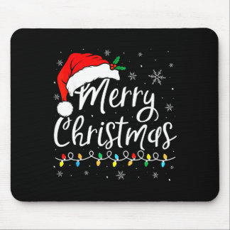 Merry Christmas Lights Santa Hat Xmas Family Match Mouse Pad