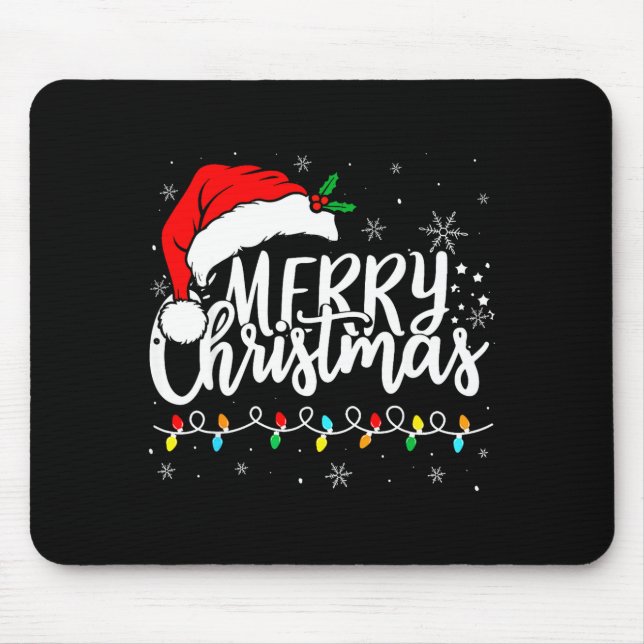 Merry Christmas Lights Santa Hat Xmas Family Match Mouse Pad (Front)