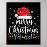 Merry Christmas Lights Santa Hat Xmas Family Match Poster