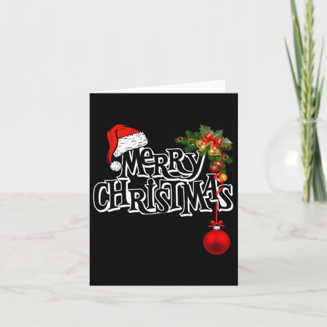 Merry Christmas Lights Santa Hat Xmas Family Men W Card (Front)