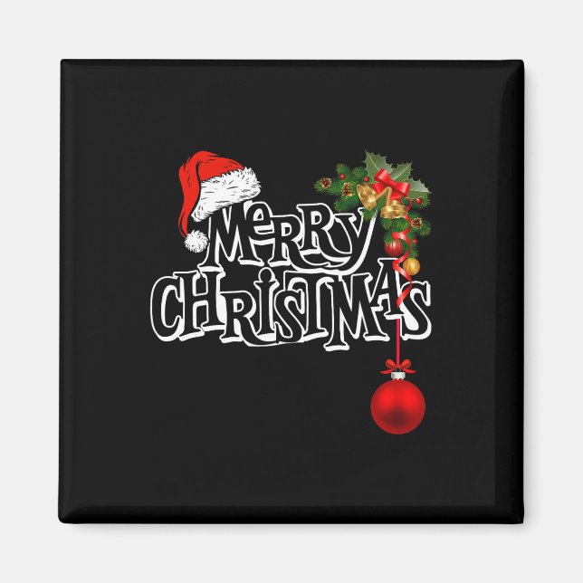 Merry Christmas Lights Santa Hat Xmas Family Men W Magnet (Front)