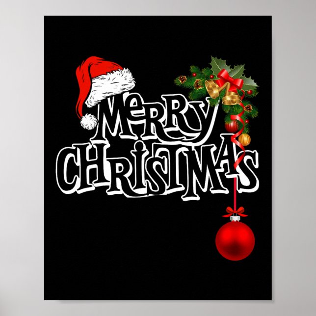 Merry Christmas Lights Santa Hat Xmas Family Men W Poster (Front)