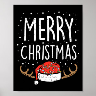 Merry Christmas Lights Santa Hat Xmas Family Men W Poster