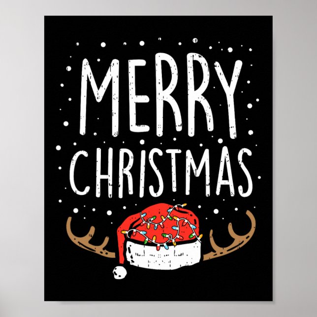 Merry Christmas Lights Santa Hat Xmas Family Men W Poster (Front)