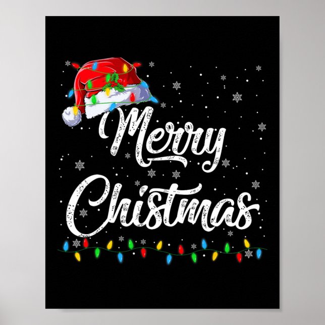 Merry Christmas Lights Santa Hat Xmas Family Men W Poster (Front)