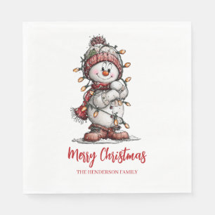 Merry Christmas Lights Snowman Napkins