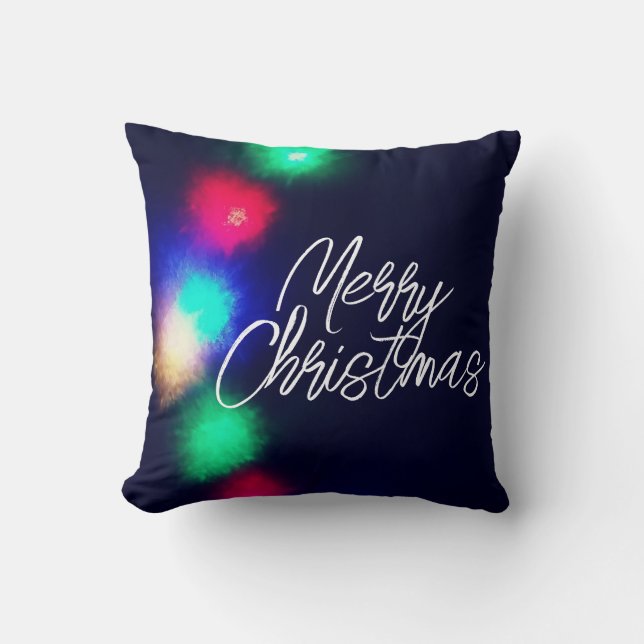 Merry Christmas Lights Throw Pillow (Front)