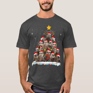 Merry Christmas Lights Tree Otter Santa Decoration T-Shirt