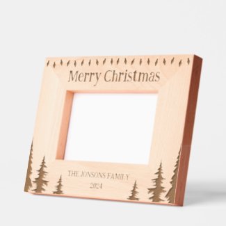 Merry Christmas Lights Trees Family Wooden