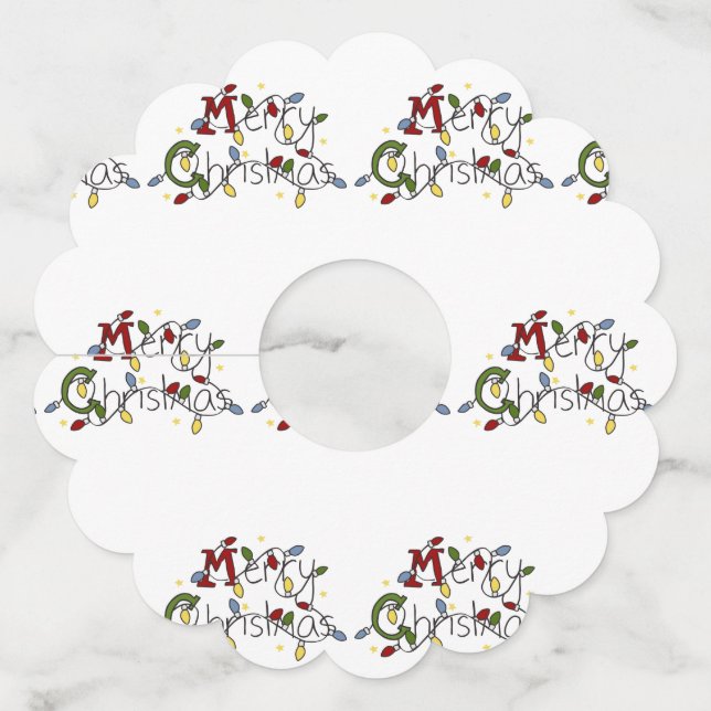Merry Christmas Lights Wine Glass Tag (Front)