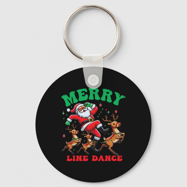 Merry Christmas Line Dance Line Dancing Santa And  Keychain (Front)