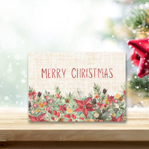 Merry Christmas Linen - Cozy Winter Florals Holiday Card