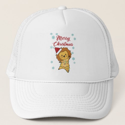 Merry Christmas Lion Snow Winter Big Cat Trucker Hat