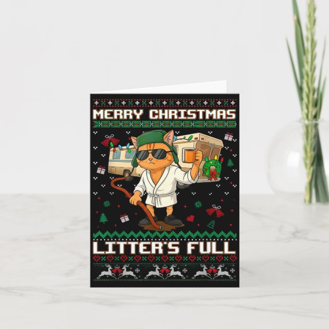 Merry Christmas Litter's Full Funny Cat Ugly Xmas  Card (Front)