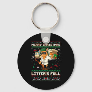 Merry Christmas Litter's Full Funny Cat Ugly Xmas  Keychain