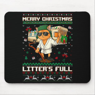 Merry Christmas Litter's Full Funny Cat Ugly Xmas Mouse Pad