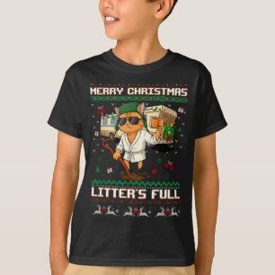 Merry Christmas Litter's Full Funny Cat Ugly Xmas  T-Shirt