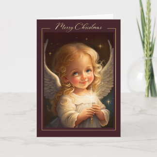 Merry Christmas. Little Angel Painting Holiday Card