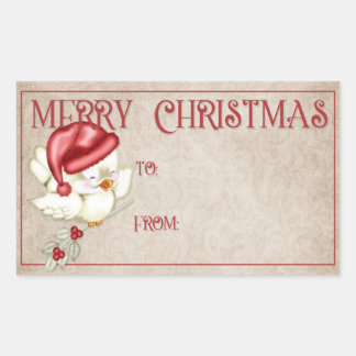 Merry Christmas | Little Bird in Red Hat Rectangular Sticker