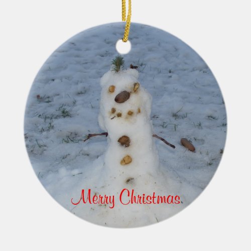 Merry Christmas Little Snowman Year Ceramic Ornament