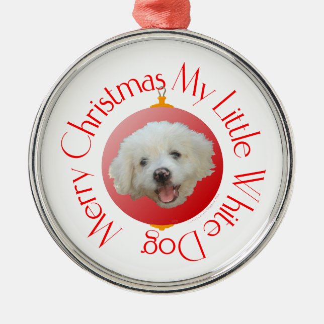 Merry Christmas Little White Dog Metal Ornament (Front)