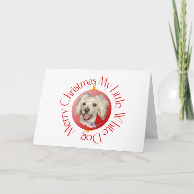 Merry Christmas Little White Dog Poodle / Bichon Holiday Card (Front)