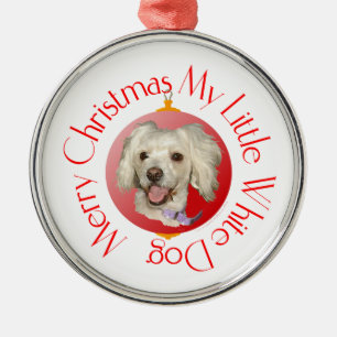 Merry Christmas Little White Dog Poodle / Bichon Metal Ornament