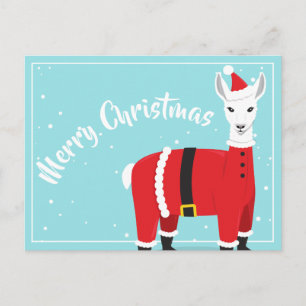 Merry Christmas Llama Animal Santa Postcard